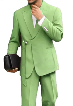 2 PCS Men's Suit Casual Slim Fit Suit Tuxedo Blazer Pants Suits w/Belt for Work Wedding Party