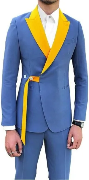 2 PCS Men's Suit Casual Slim Fit Suit Tuxedo Blazer Pants Suits w/Belt for Work Wedding Party