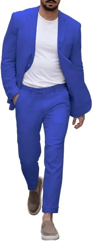 2 Piece Linen Men Suits Slim Fit Casual Linen Suit for Men Summer Beach Wedding Groomsmen Suits