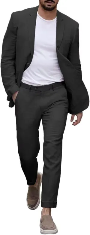2 Piece Linen Men Suits Slim Fit Casual Linen Suit for Men Summer Beach Wedding Groomsmen Suits