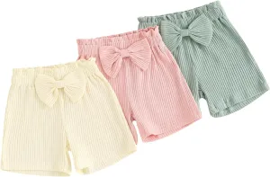 3 Pack Shorts for Baby Girls Ribbed Short Pants Cotton Casual Solid Summer Toddler Shorts