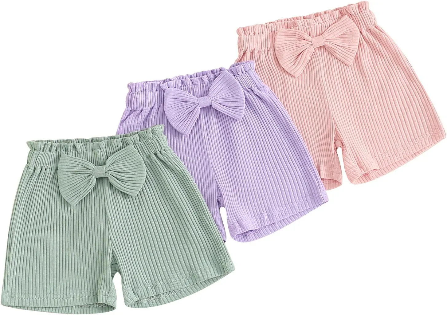 3 Pack Shorts for Baby Girls Ribbed Short Pants Cotton Casual Solid Summer Toddler Shorts