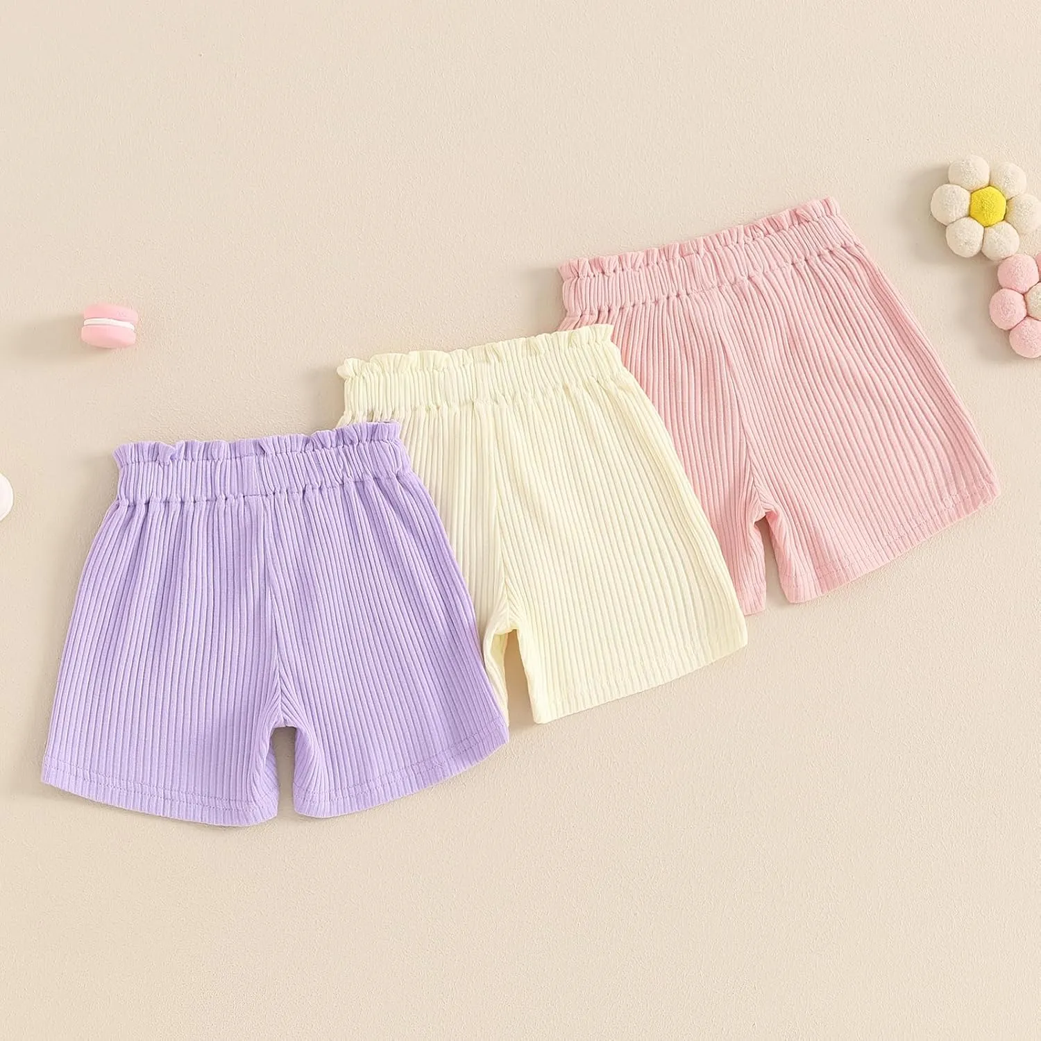 3 Pack Shorts for Baby Girls Ribbed Short Pants Cotton Casual Solid Summer Toddler Shorts
