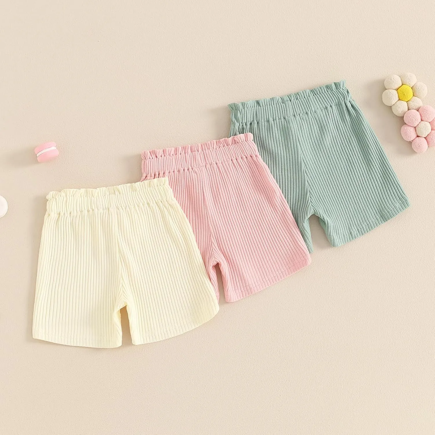 3 Pack Shorts for Baby Girls Ribbed Short Pants Cotton Casual Solid Summer Toddler Shorts