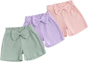 3 Pack Shorts for Baby Girls Ribbed Short Pants Cotton Casual Solid Summer Toddler Shorts