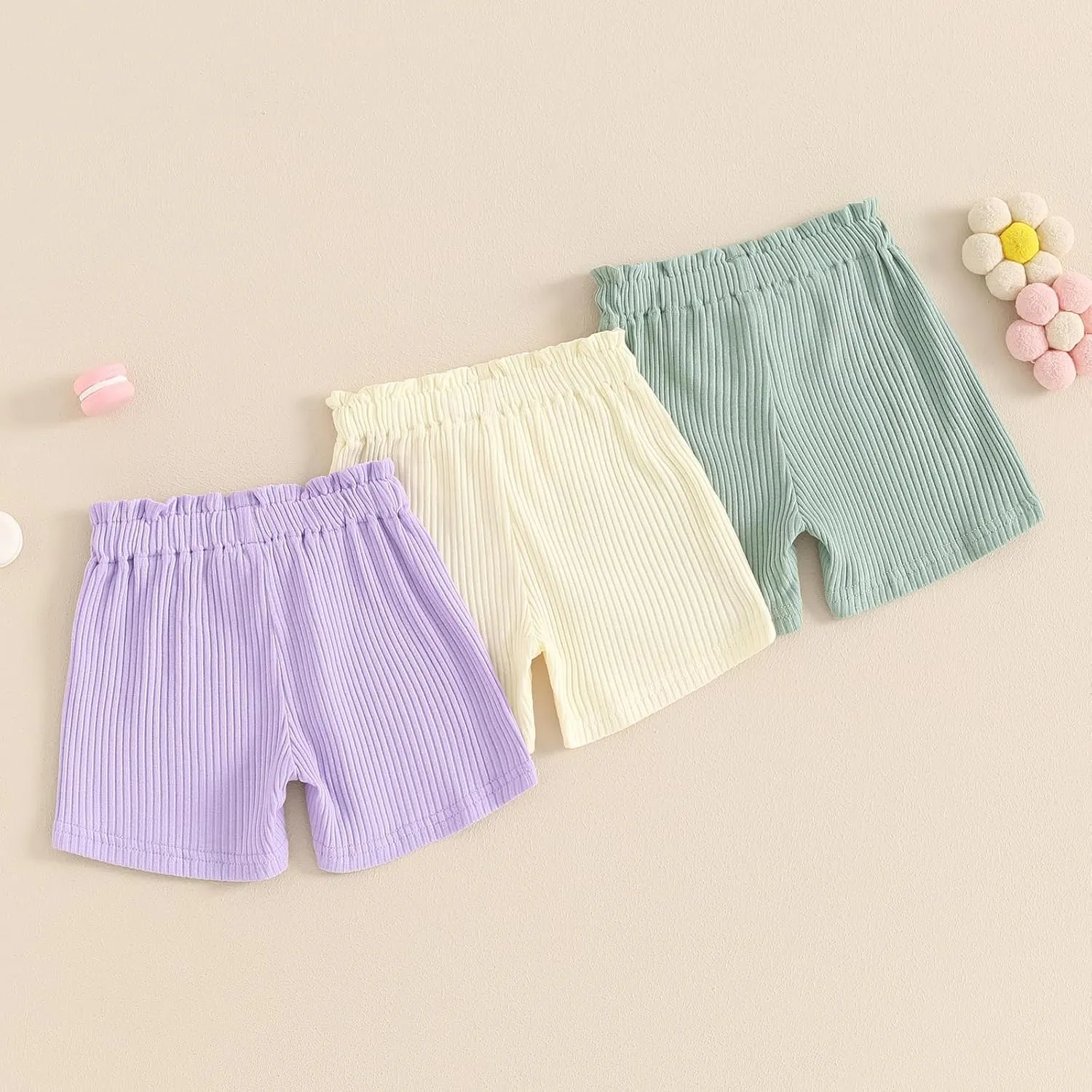 3 Pack Shorts for Baby Girls Ribbed Short Pants Cotton Casual Solid Summer Toddler Shorts