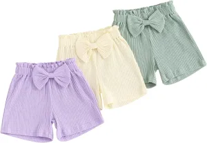3 Pack Shorts for Baby Girls Ribbed Short Pants Cotton Casual Solid Summer Toddler Shorts