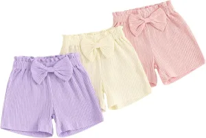 3 Pack Shorts for Baby Girls Ribbed Short Pants Cotton Casual Solid Summer Toddler Shorts