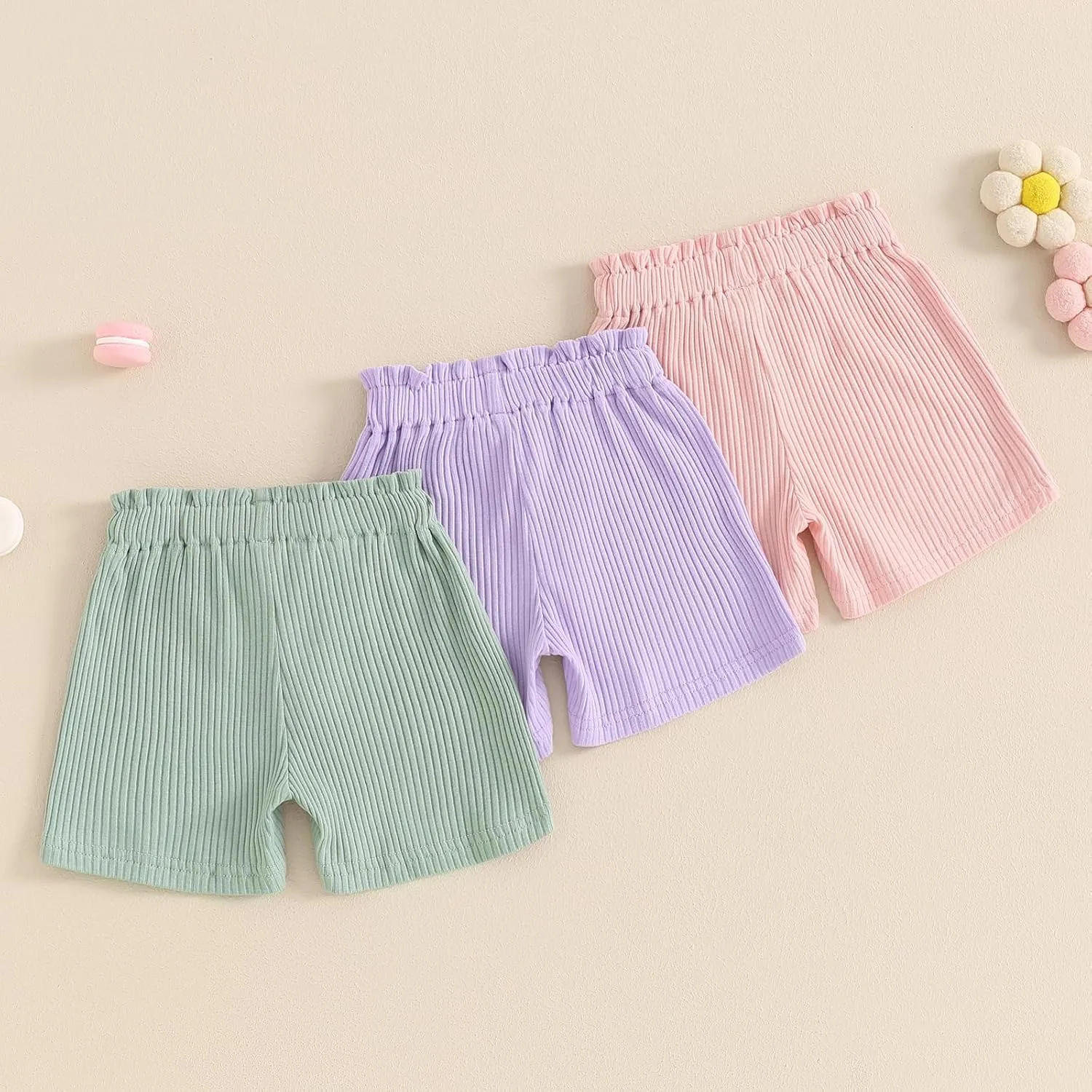 3 Pack Shorts for Baby Girls Ribbed Short Pants Cotton Casual Solid Summer Toddler Shorts