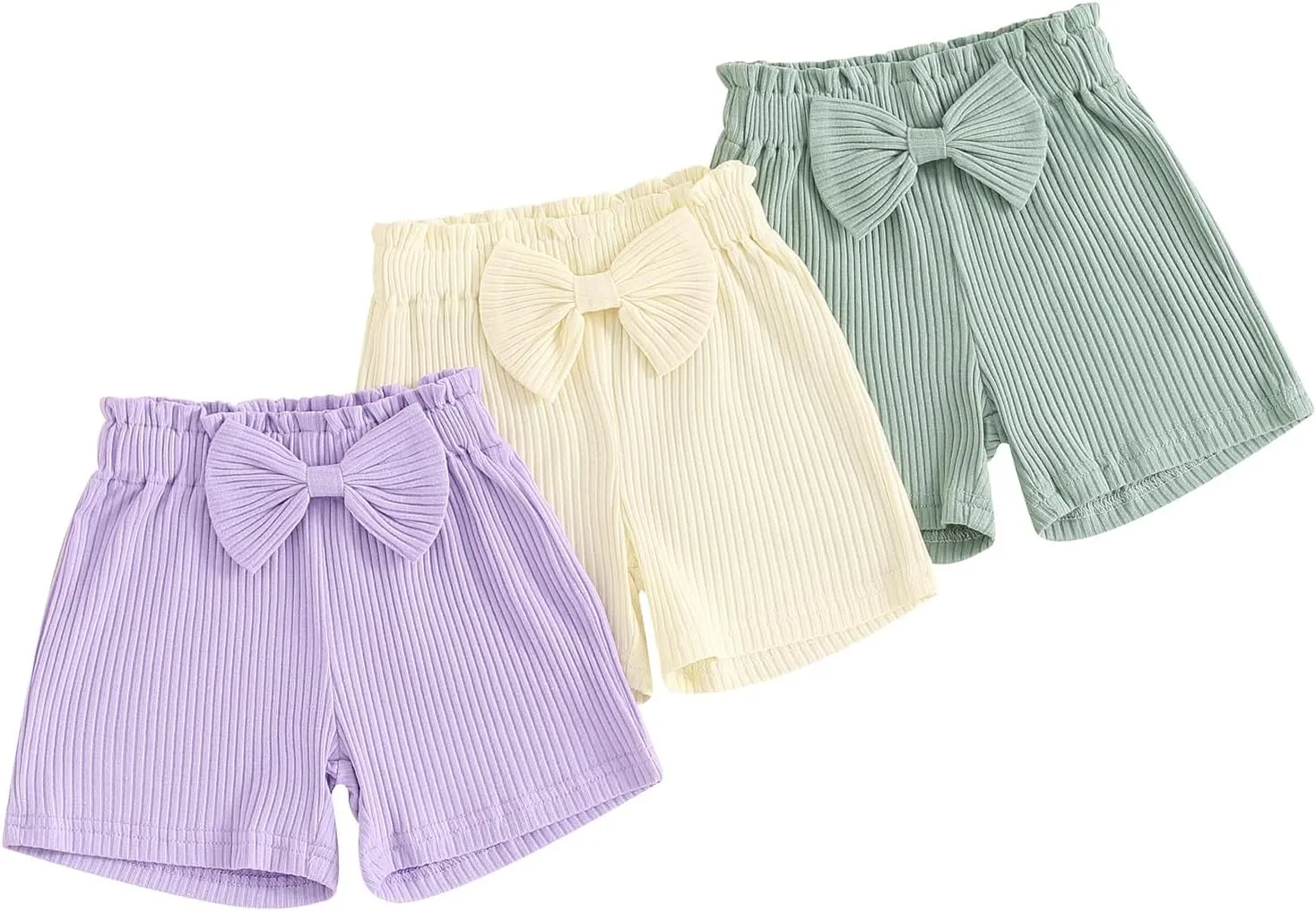3 Pack Shorts for Baby Girls Ribbed Short Pants Cotton Casual Solid Summer Toddler Shorts