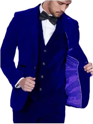 3 PC Velvet Mens Suits Slim Fit Peak Lapel Wedding Suit Formal Suits Groomsmen Tuxedos Dinner Suit
