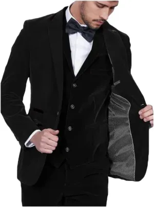 3 PC Velvet Mens Suits Slim Fit Peak Lapel Wedding Suit Formal Suits Groomsmen Tuxedos Dinner Suit
