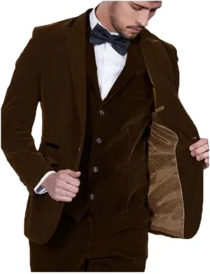 3 PC Velvet Mens Suits Slim Fit Peak Lapel Wedding Suit Formal Suits Groomsmen Tuxedos Dinner Suit