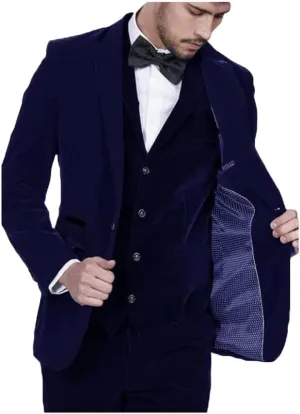 3 PC Velvet Mens Suits Slim Fit Peak Lapel Wedding Suit Formal Suits Groomsmen Tuxedos Dinner Suit