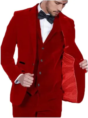 3 PC Velvet Mens Suits Slim Fit Peak Lapel Wedding Suit Formal Suits Groomsmen Tuxedos Dinner Suit