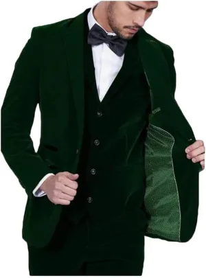 3 PC Velvet Mens Suits Slim Fit Peak Lapel Wedding Suit Formal Suits Groomsmen Tuxedos Dinner Suit