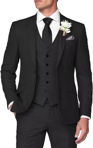 3 Piece Men's Linen Suit,Slim Fit Suits Set for Men Two Buttons Grooms Suits for Summer Beach Wedding