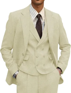 3 Piece Suits for Men Tweed Herringbone Men's Suits Slim Fit Double Breasted Vest Tuxedos Suits Pants Set for Men