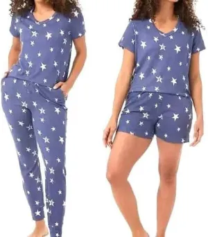 32 Degrees Lounge Sets for Women - Pajama Sets 3 Piece - Jogger, Shorts, Shirt - Womens Sleepwear (Blue, XL), X-Large