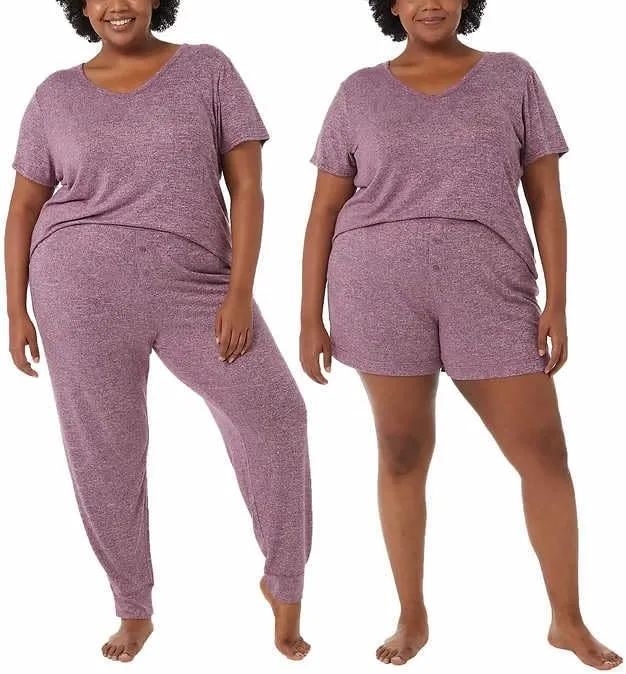 32 Degrees Lounge Sets for Women - Pajama Sets 3 Piece - Jogger, Shorts, Shirt - Womens Sleepwear (Purple, XL)