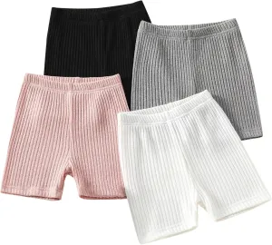 4 Pack Toddler Girls Dance Shorts Girls Bike Short Breathable Summer Soild Ribbed Shorts Baby Cartwheel Short