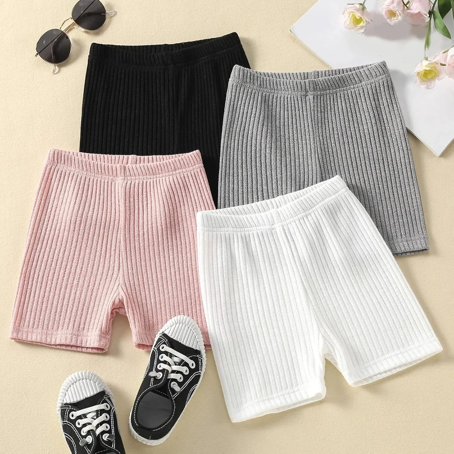 4 Pack Toddler Girls Dance Shorts Girls Bike Short Breathable Summer Soild Ribbed Shorts Baby Cartwheel Short
