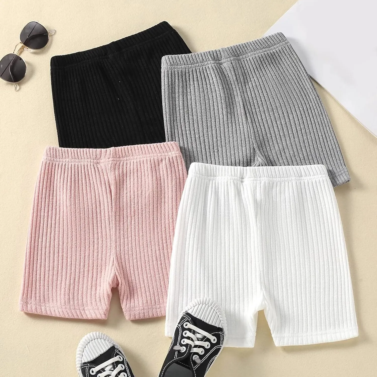 4 Pack Toddler Girls Dance Shorts Girls Bike Short Breathable Summer Soild Ribbed Shorts Baby Cartwheel Short