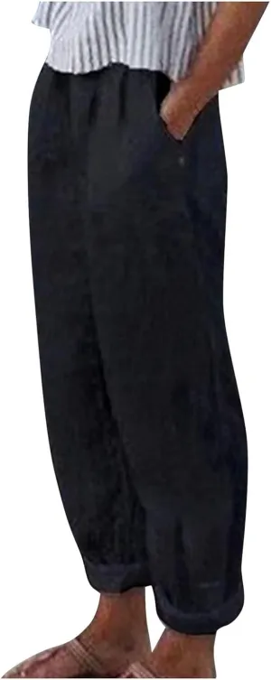 ADHOWBEW Women Linen Pants Vacation Relaxed Fit Spring 2025 Travel Flowy Casual Trendy Dressy Trousers
