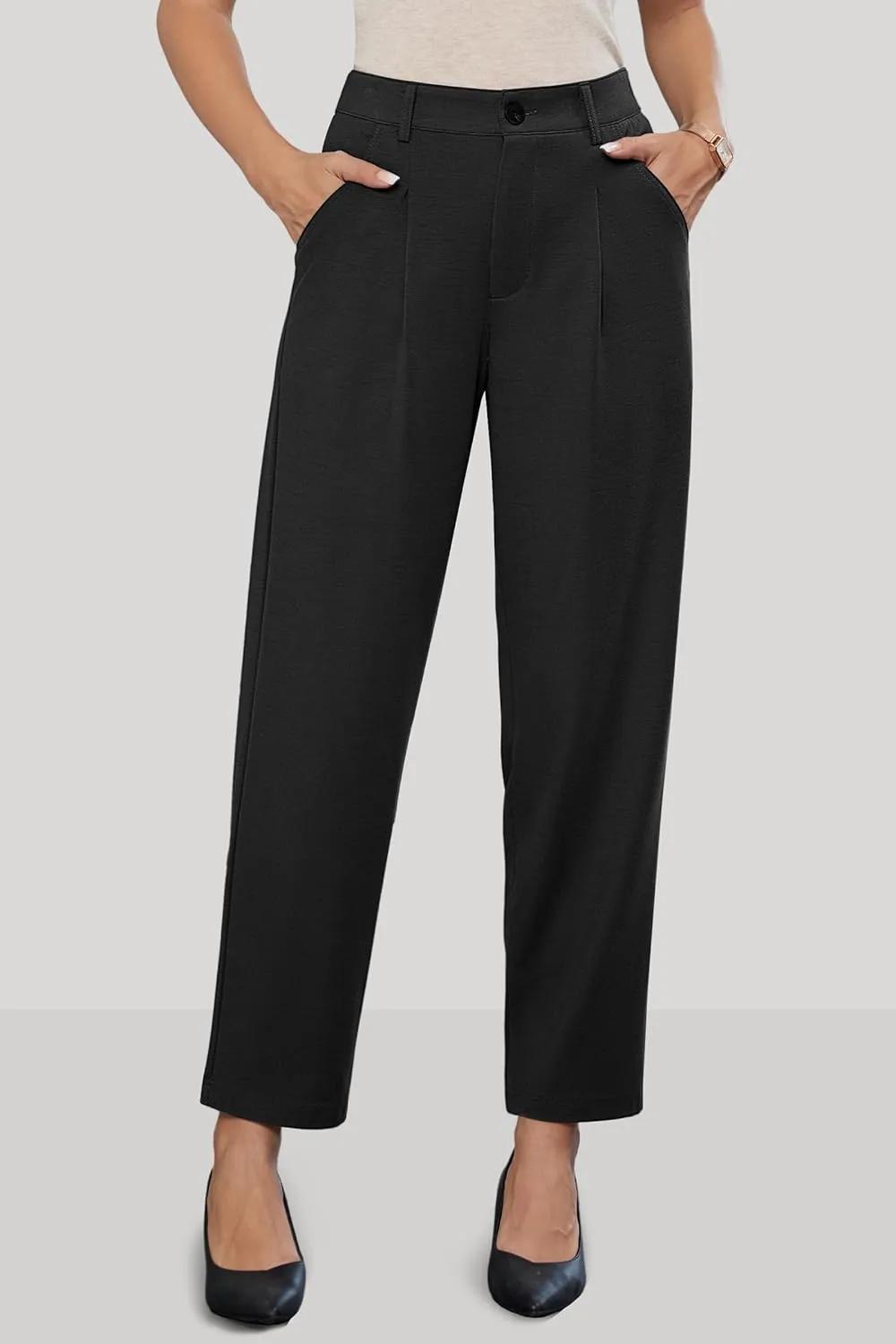 Arach&Cloz 2025 Women's Stretch Wrinkle Free Ankle Business Dress Pants Comfy High Elastic Waisted Work Trousers