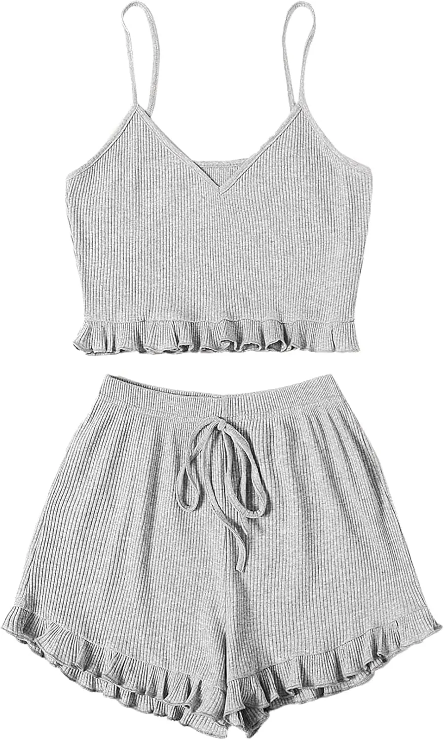Avanova Women Sexy 2 Piece Pajama Set Ruffle Trim Cami Top and Shorts Sleepwear Set