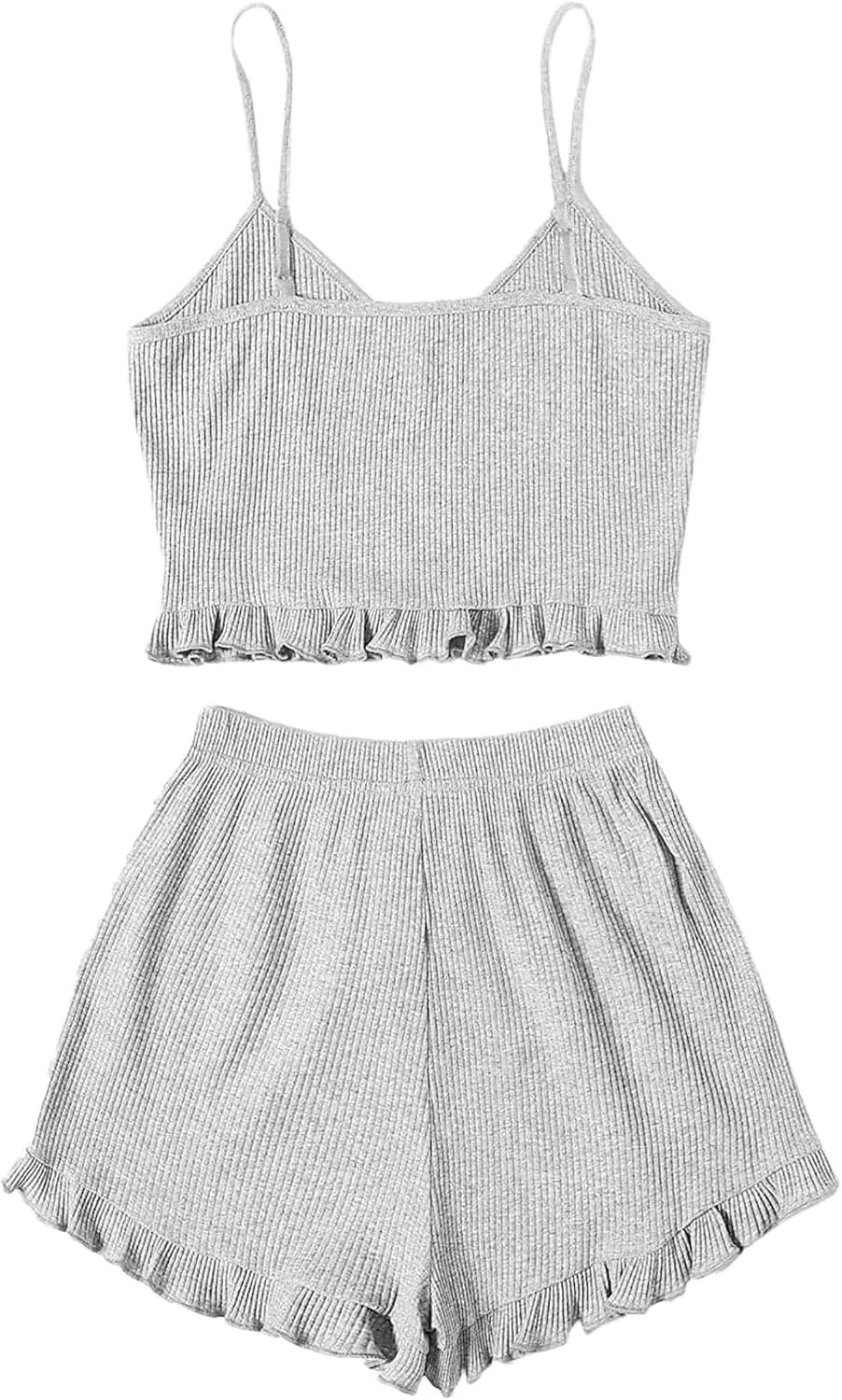 Avanova Women Sexy 2 Piece Pajama Set Ruffle Trim Cami Top and Shorts Sleepwear Set