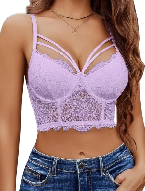 Avidlove Lace Bralette for Women V Neck Camisoles Adjustable Strap Two Layer Crop Top Bustier Tops
