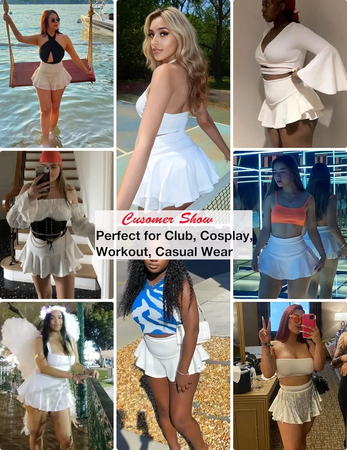 Avidlove Mini Skirt for Women Sexy Solid Ruffle Trim Lingerie Skirt Short High Waist Two Layer Hem Skirt