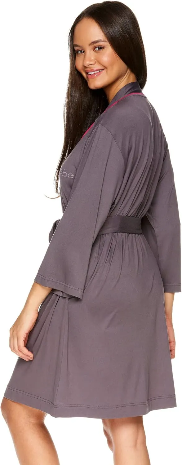 bebe Womens Pajamas 3-Piece Set, Tank Top, Pajama Shorts, and Short Robe Sleepwear Travel Set, Pajama Set Gifts for Women