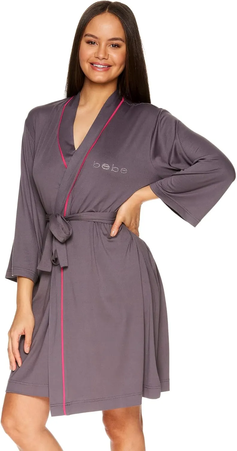 bebe Womens Pajamas 3-Piece Set, Tank Top, Pajama Shorts, and Short Robe Sleepwear Travel Set, Pajama Set Gifts for Women