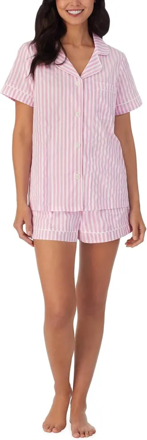 Bedhead PJs Organic Cotton Woven Short Sleeve Shorty Set Pink 3-D SM (US 4-6)