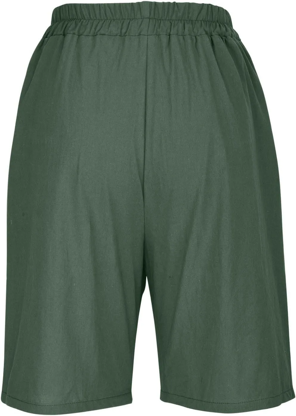 Bermuda Shorts for Womens Knee Length Cotton Linen Capris Lightweight Summer Straight Leg Beach Travel Shorts W Pocket