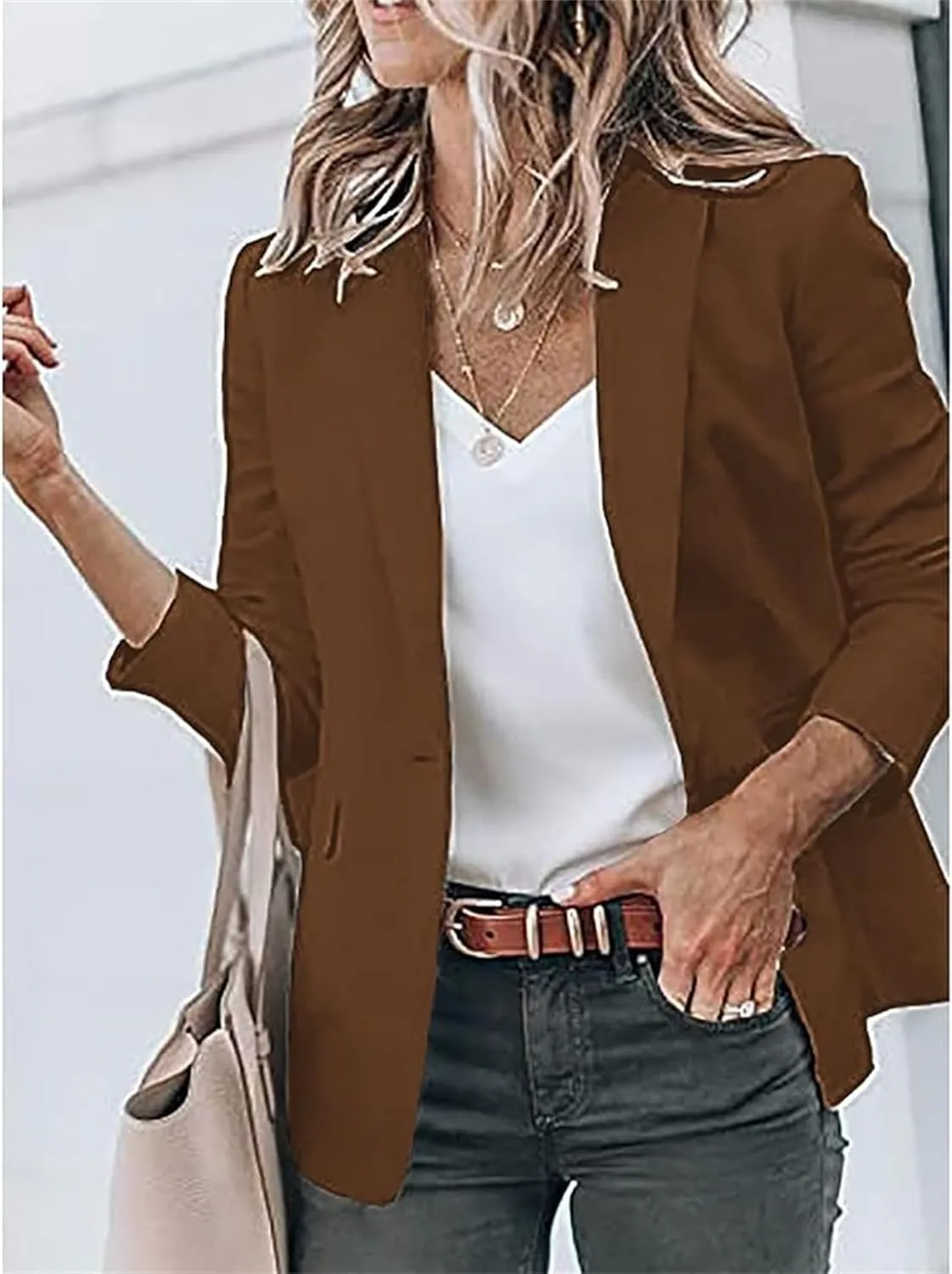 Blazers for Women Business Casual with Pockets Long Sleeve Open Front Blazer Fashion 2024 Work Office Suits Jacket
