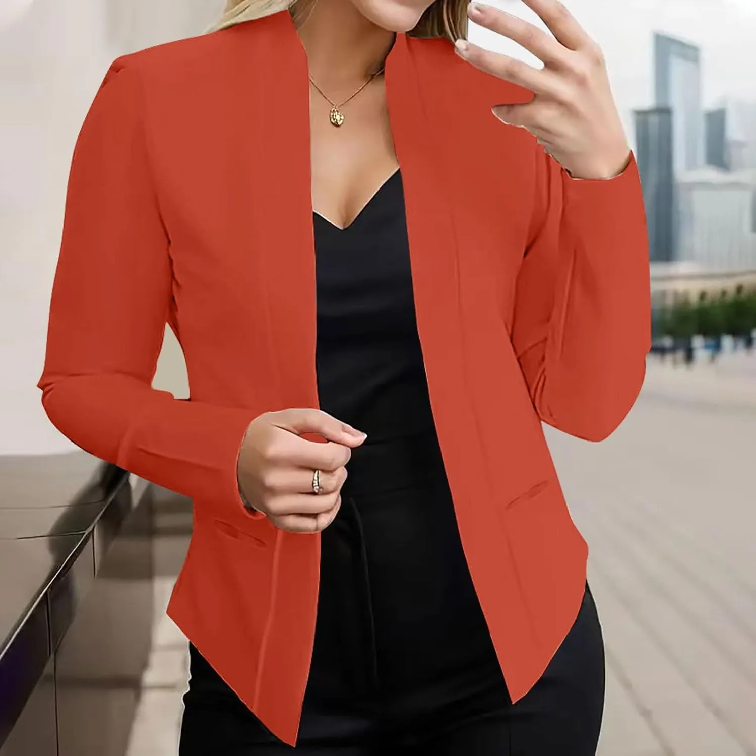 Blazers for Women Business Office Attire Casual Solid Cropped Suit Jacket Fashion Work Business Outerwear
