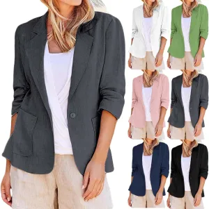 Blazers for Women Turn Down Collar 3/4 Sleeve Casual Coat Cardigan Blouse Business Casual Lightweight Suit