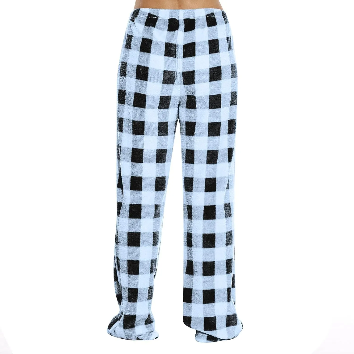 Buffalo Plaid Pajama Pants for Women Flannel Casual Comfy Fuzzy Pj Pants Winter Warm Baggy Wide Leg Lounge Pants