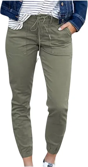 Casual Pants for Women Drawstring Elastic Waist Hiking Pants Cinch Bottom Slim Fit Travel Trousers with Pockets