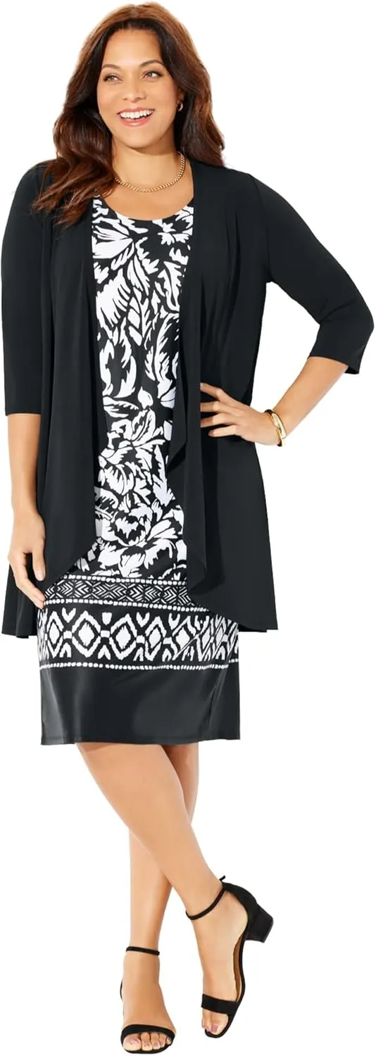 Catherines Women's Plus Size Soft Knit Jacket Dress