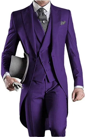 Ceehuteey Men's 3 Pieces Formal Tailcoat Men Suit Slim Fit Tuxedos Trousers Vest Set for Wedding Party