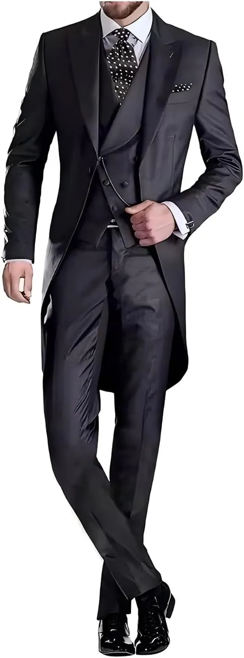 Ceehuteey Men's 3 Pieces Formal Tailcoat Men Suit Slim Fit Tuxedos Trousers Vest Set for Wedding Party