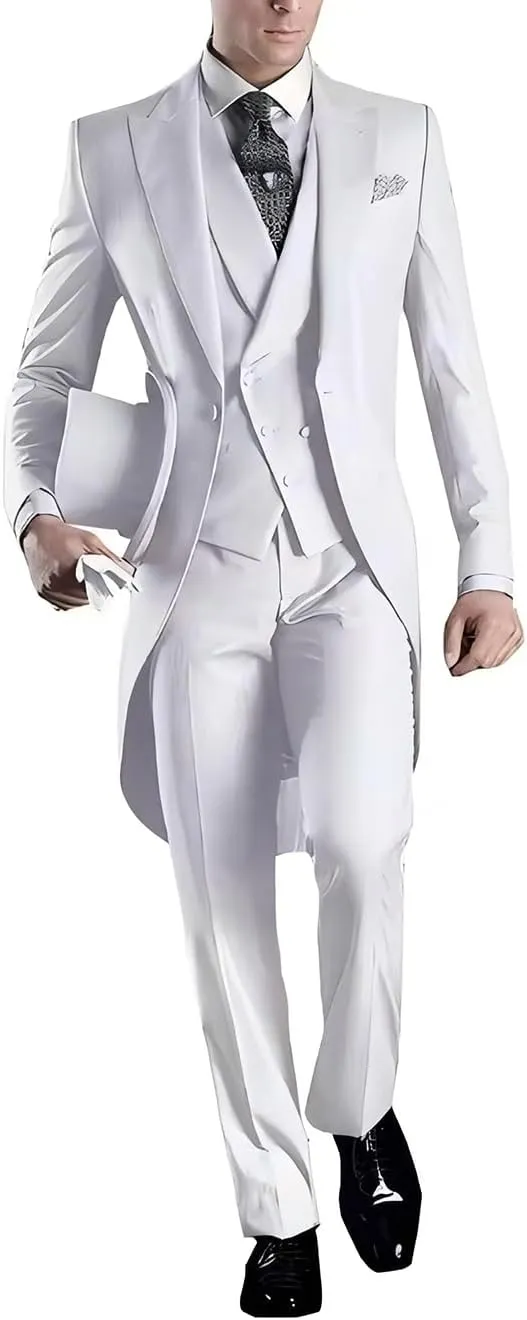 Ceehuteey Men's 3 Pieces Formal Tailcoat Men Suit Slim Fit Tuxedos Trousers Vest Set for Wedding Party