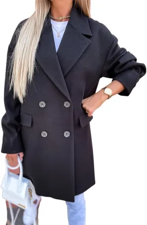 CHARTOU Women's Oversized Wool Blend Tailored Collar Double Breasted Trench Coat Overcoat