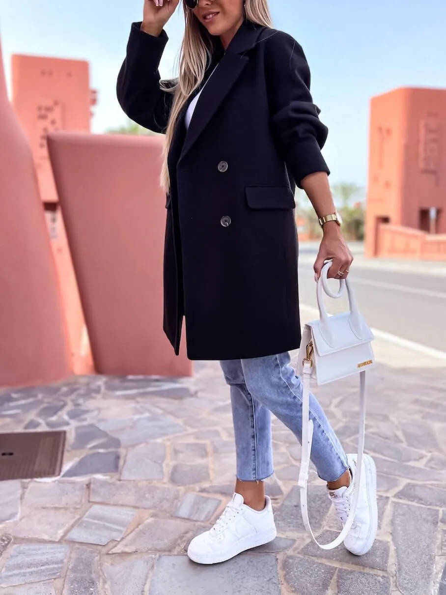 CHARTOU Women's Oversized Wool Blend Tailored Collar Double Breasted Trench Coat Overcoat