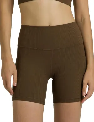 Colorfulkoala Women's Dreamlux Ribbed High Waisted Yoga Shorts 6" Inseam Workout Tights