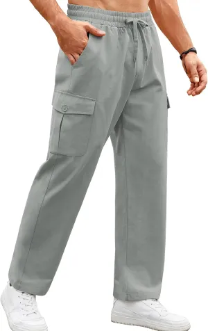 COOFANDY Mens Casual Cargo Pants Relaxed Fit Outdoor Hiking Pants Cotton Drawstring Sweatpants with Pockets
